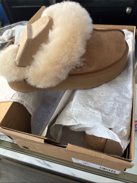 UGG Shoes - UGG Chestnut Suede Slip-On Slipper with Cream Shearling Trim